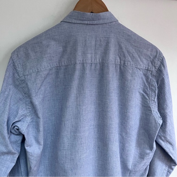 Oliver Spencer Shirt Size 15.5" Blue Long Sleeve Button Cuff Cotton Linen Blend - Picture 7 of 11